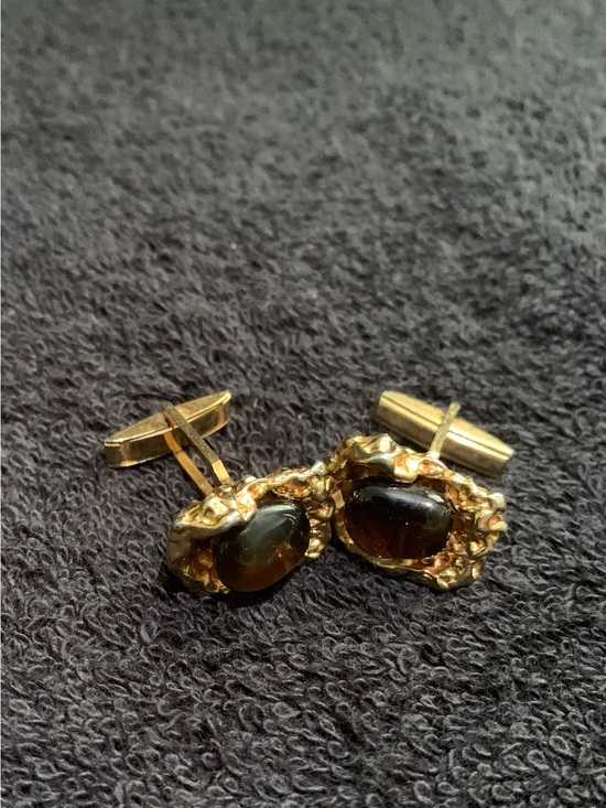 Other - Vintage Gold-Tone Amber Stone Men's Cufflinks